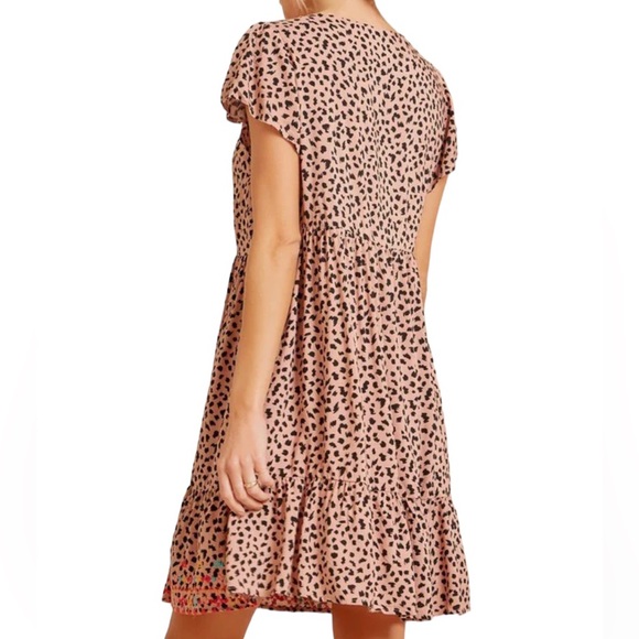 Savanna Jane Boho Festival Leopard Embroidered Tiered Dress Size Medium Babydoll - Picture 3 of 9